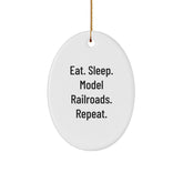 Funny Model Railroads Gifts from Friends for Christmas - 'Eat. Sleep. Model Railroads. Repeat.' Oval Ornament - Image 1